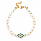 Pulsera perla hamsa blanca